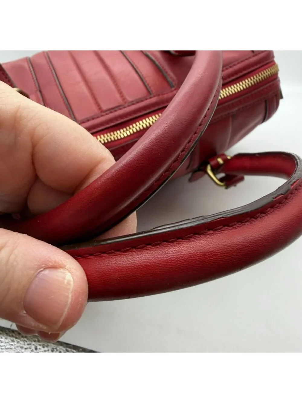 VTG LAMB red leather satchel hand bag Gwen Stefani barrel bag top handle pockets
